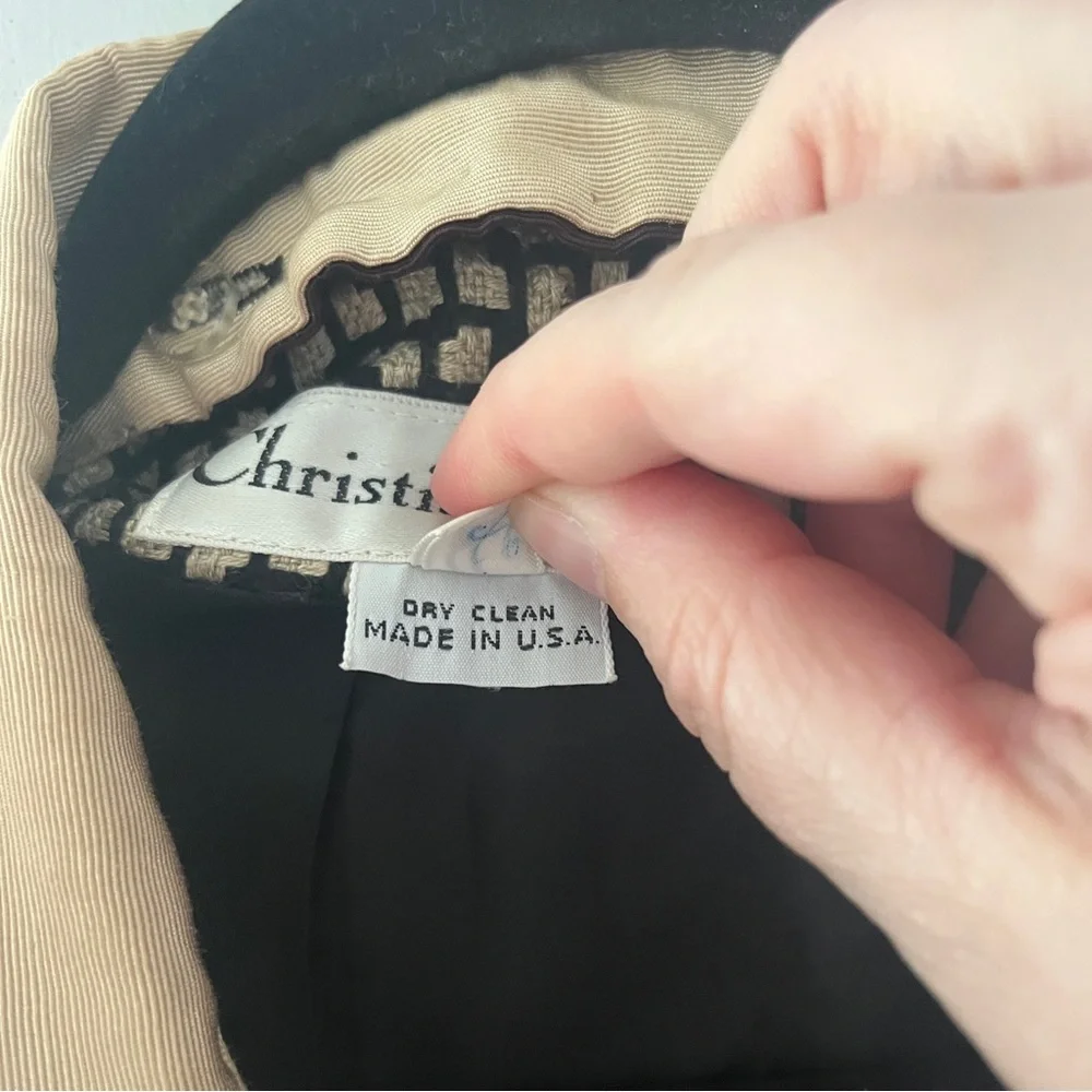 Christian Dior 1990s Black and Cream Woven Check Skirt Suit Set Size 12